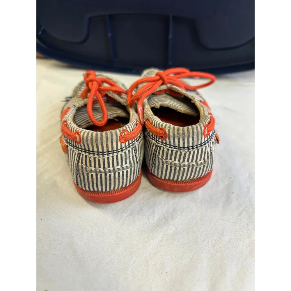 Vintage OshKosh B'gosh Toddler 9 Boat Shoes Blue White Striped Canvas PKANOV13